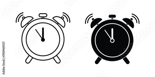 Alarm clock line icon, simple outline timer and wake up symbol, time management and deadline concept, minimal flat design, professional monochrome vector illustration for apps and web.