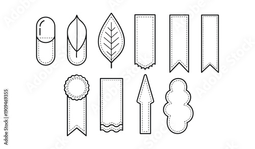 Black And White Line Drawings Of  Book Marks Tags And Different Type of Signs  Collection