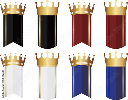 高級感のある王冠付きのリボン8種セット　ゴールド