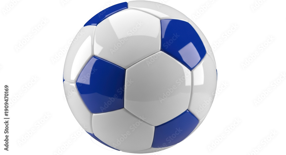 Fototapeta premium Blue and white soccer ball PNG isolated on transparent background, classic football for sports and games