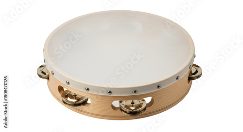 Tablou pe pânză Wooden tambourine PNG isolated on transparent background, percussion instrument