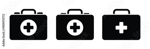 First Aid Kit Box Icon Set Medical Briefcase Healthcare Vector Illustration