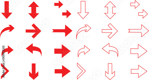 Collection of red arrows indicating downward, rightward, and curved movements