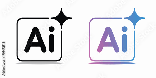 Artificial intelligence star logo generation, colored generate AI button, generated sign, chat with AI application, artificial intelligence online tool concept