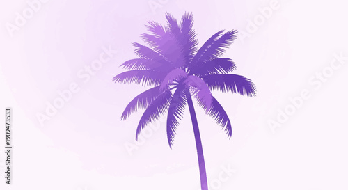 A vibrant purple palm tree silhouette against a soft, gradient pastel background