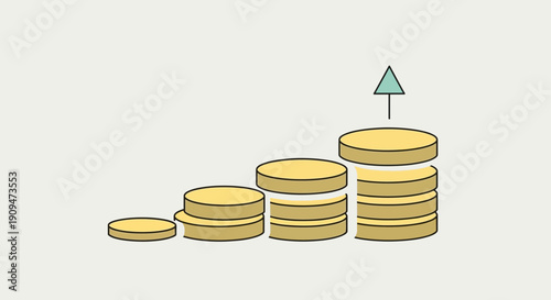 Business Growth Illustrated through Stacked Coins with Rising Arrow Indicator
