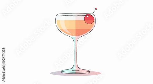A stylized cocktail in a coupe glass with a cherry on top