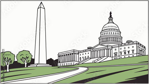 Washington dc skyline features us capitol and washington monument. Perfect for travel blogs, political websites, and historyrelated designs.