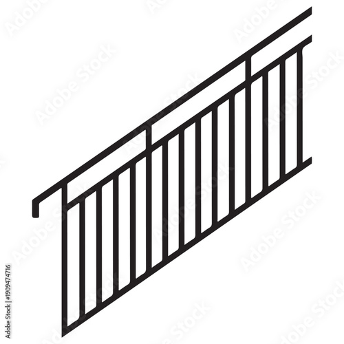 Modern Black Stair Railing Section on White