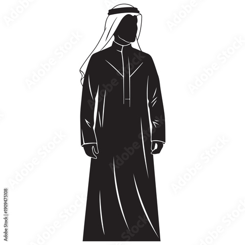 Black Silhouette of an Arab Man in Traditional Middle Eastern Attire