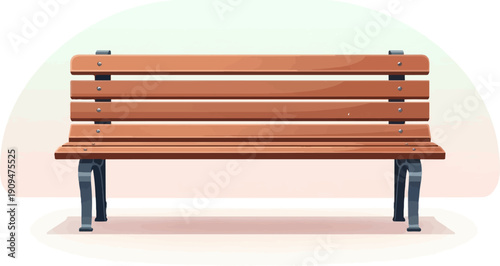 A simple wooden bench with dark metal legs sits against a soft background