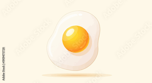 A single, bright, cartoon-style fried egg with a glossy yolk on a pale yellow background