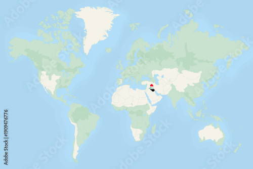 Iraq Highlighted on World Map with National Flag. Iraq Map and Flag.