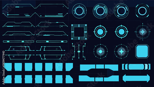 Futuristic user interface elements on a dark blue background