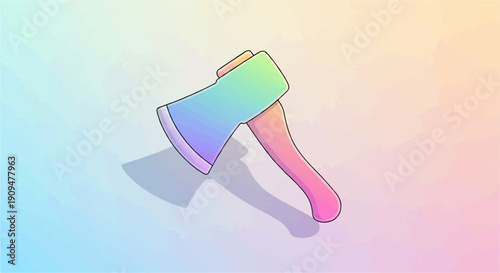A stylized, pastel-colored axe casts a shadow on a softly blended background