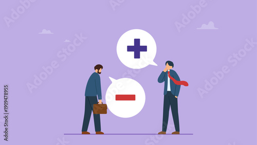 Business people with positive and negative thinking speech bubble, bad and good thoughts, Pessimist and optimist concept.