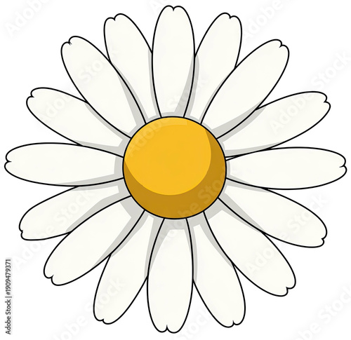 A cartoon daisy illustration with white petals and a yellow center, set against a black background