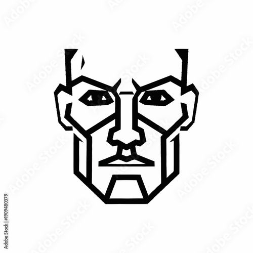 Geometric abstract face illustration in black and white.