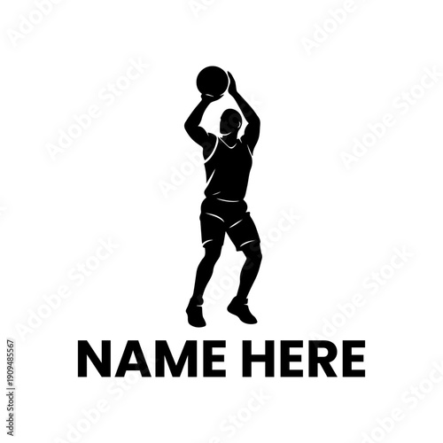 Dynamic silhouette vector graphic of a basketball player making a powerful jump shot, ideal for sport club logos, athletic event promotions, team apparel designs, or branded merchandise
