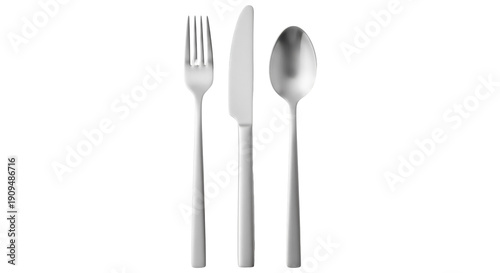 Tableau sur toile Silver fork knife and spoon isolated PNG, elegant cutlery set for fine dining an