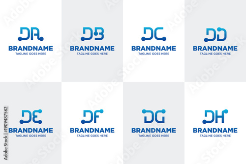 Letters DA DB DC DD DE DF DG DH Technology Logo, symbolizing innovation, digital growth, and connectivity
