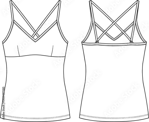 Foto Women’s camisole top technical flat sketch, fashion apparel vector illustration,