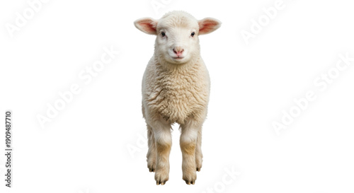 Fényképezés Adorable lamb isolated PNG on transparent background, cute baby sheep with fluff