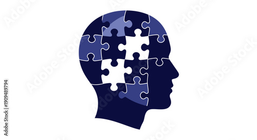 Human head silhouette with puzzle pieces forming the brain.
