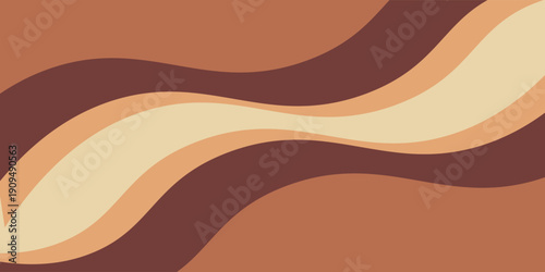 Layered Wavy Background. Wavy Chocolate Illustration. Flowing Melted Coffee. Earthy Soft Brown Color.