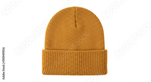 Tableau sur toile Mustard yellow knitted beanie hat isolated PNG, warm winter headwear for fashion