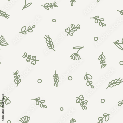 Wallpaper Mural Seamless Minimal Meadow Leaves and Flowers Scattered Pattern Torontodigital.ca