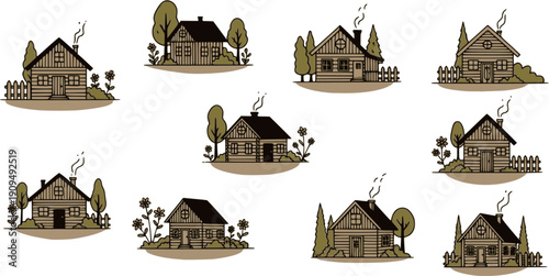 minimalist  house illustrations set six residential facades vector icons for architecture projects