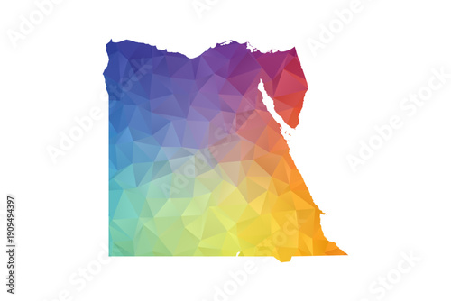 Egypt Map - Polygon Style Vector Illustration in Rainbow Gradient, Low Poly Multicolor Geometric Design, Isolated on White Background, Suitable for Reports, and Creative Projects.