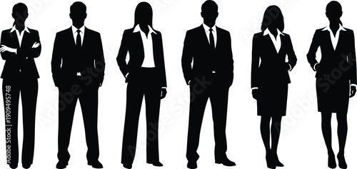 Professional Business Team Silhouettes of Diverse Corporate Men and Women in Formal Suits Standing Confidently for Leadership Success and Modern Workforce Career Concepts
