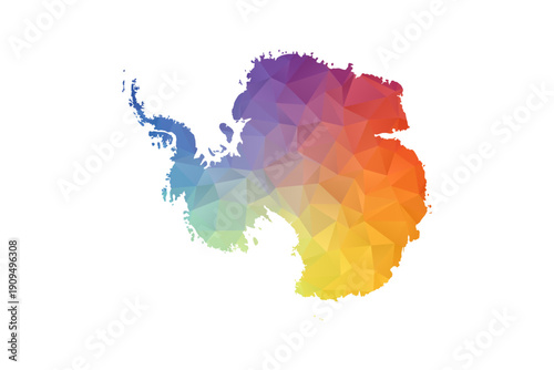Antarctica Map - Polygon Style Vector Illustration in Rainbow Gradient, Low Poly Multicolor Geometric Design, Isolated on White Background, Suitable for Reports, and Creative Projects.