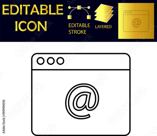 Email Web Icon – Editable Stroke Line Vector for Online Mail and App UI