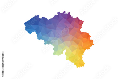 Belgium Map - Polygon Style Vector Illustration in Rainbow Gradient, Low Poly Multicolor Geometric Design, Isolated on White Background, Suitable for Reports, and Creative Projects.