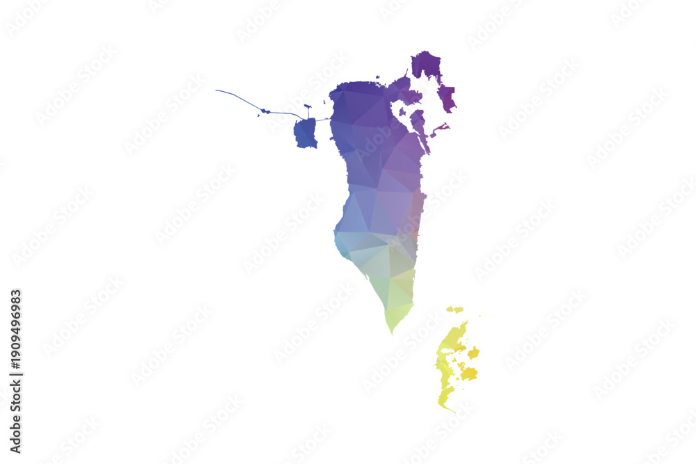Obraz premium Bahrain Map - Polygon Style Vector Illustration in Rainbow Gradient, Low Poly Multicolor Geometric Design, Isolated on White Background, Suitable for Reports, and Creative Projects.