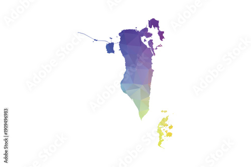 Bahrain Map - Polygon Style Vector Illustration in Rainbow Gradient, Low Poly Multicolor Geometric Design, Isolated on White Background, Suitable for Reports, and Creative Projects.