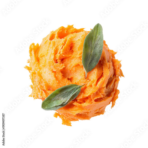 A close-up shot of a swirl of orange food with green leaves, suggestive of a culinary creation, perfect for visual delight Isolated Transparent Background, PNG