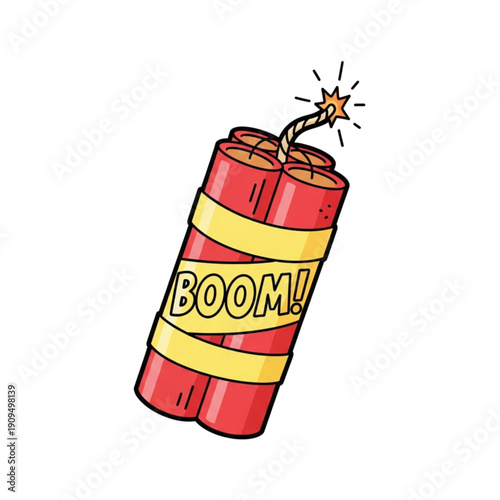 Cartoon illustration of a bundle of red dynamite sticks with a lit fuse and 'BOOM!' text.