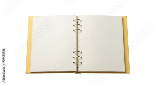 Billede på lærred Open yellow ring binder notebook isolated PNG, blank pages for writing or drawin