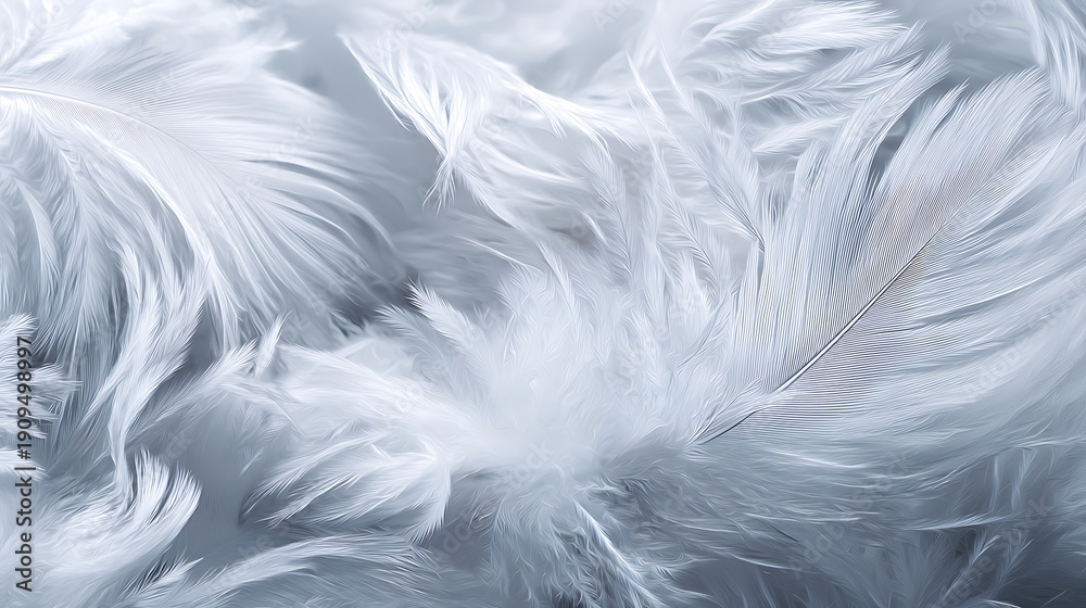 Fototapeta premium Close-up of delicate, fluffy white feathers filling the frame, creating a soft, textural effect
