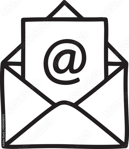 Hand drawn open envelope with email symbol message