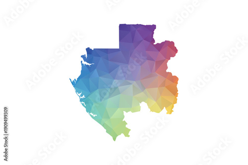Gabon Map - Polygon Style Vector Illustration in Rainbow Gradient, Low Poly Multicolor Geometric Design, Isolated on White Background, Suitable for Reports, and Creative Projects.