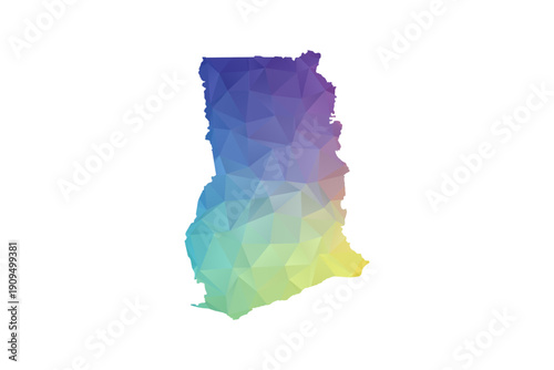 Ghana Map - Polygon Style Vector Illustration in Rainbow Gradient, Low Poly Multicolor Geometric Design, Isolated on White Background, Suitable for Reports, and Creative Projects.