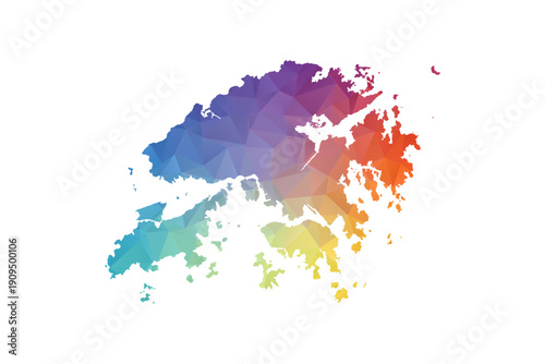 Hong Kong Map - Polygon Style Vector Illustration in Rainbow Gradient, Low Poly Multicolor Geometric Design, Isolated on White Background, Suitable for Reports, and Creative Projects.