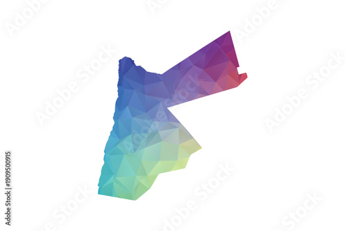 Jordan Map - Polygon Style Vector Illustration in Rainbow Gradient, Low Poly Multicolor Geometric Design, Isolated on White Background, Suitable for Reports, and Creative Projects.