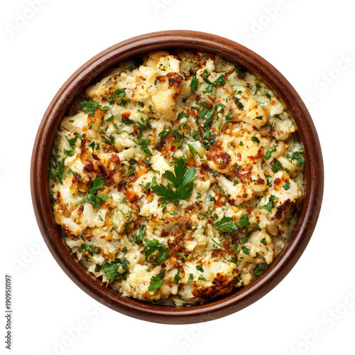 A Delicious and Appetizing Roasted Cauliflower Dish in a Bowl  Isolated Transparent Background, PNG