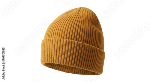 Fotografie Mustard yellow knitted beanie hat isolated PNG, warm winter headwear for fashion